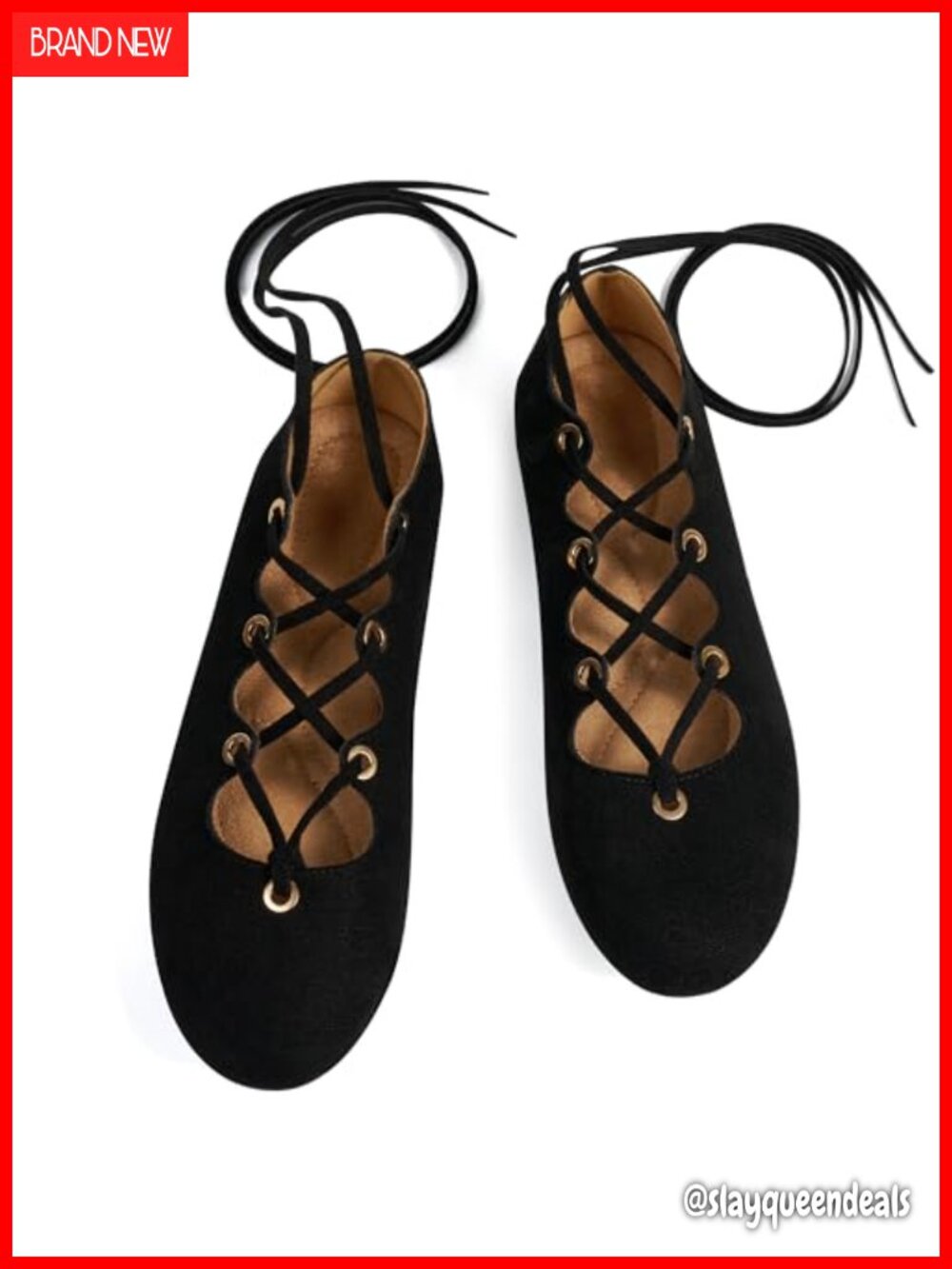 Womens Ballet Flats Suede Round Toe Lace-Up Retro Casual Shoes